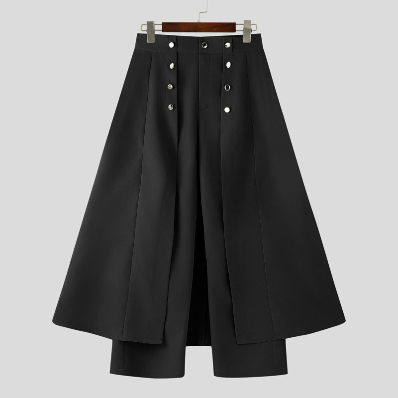 Damen nan taillenhoher ausgestellter Midi-Wickelrock mit innerer Culotte und Zierknopfleiste Drune