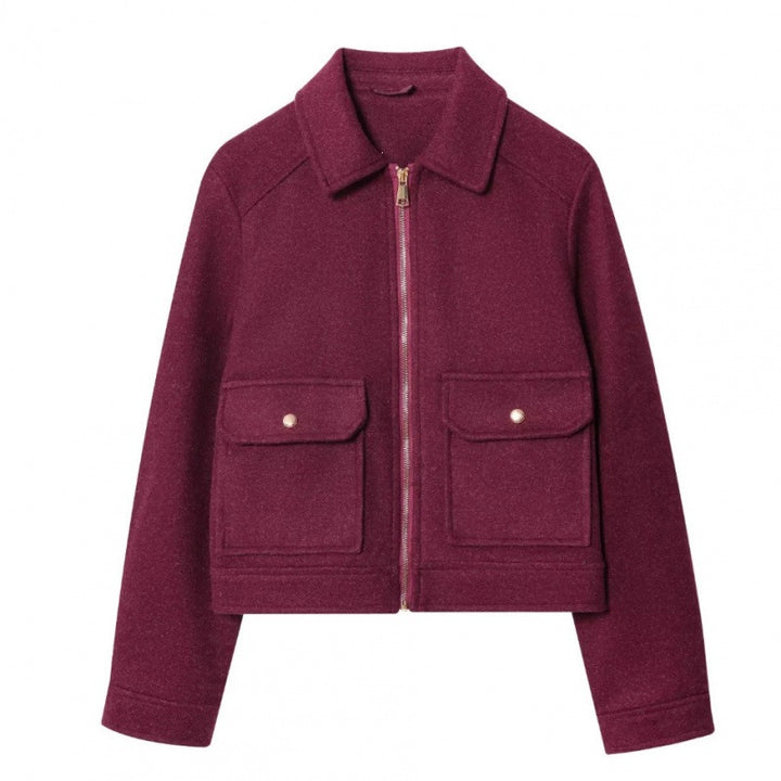 Damen Kurzjacke im Velours‑Optik mit Klapp‑Pattentaschen und durchgehendem Reißverschluss Drune