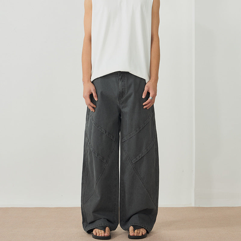 Herren Weite Paneel‑Palazzohose mit Workwear‑Nähten und tiefem Schritt Drune
