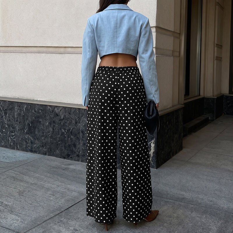 Damen High‑Waist Palazzo‑Hose mit weitem Bein und Polka‑Dot‑Print Drune