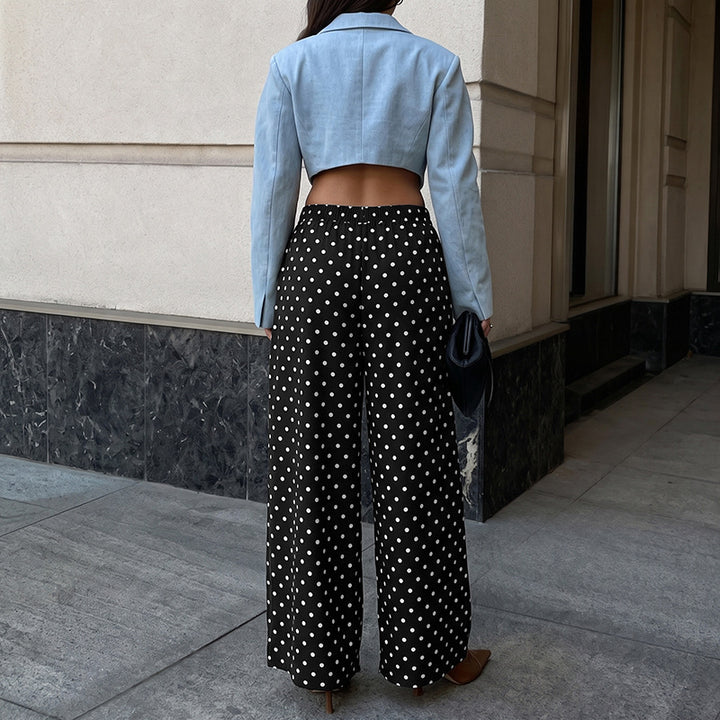 Damen High‑Waist Palazzo‑Hose mit weitem Bein und Polka‑Dot‑Print Drune