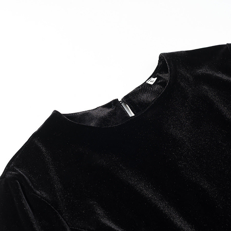 Damen Samtbluse mit Spitzen-Insert und asymmetrischem Spitzensaum Drune