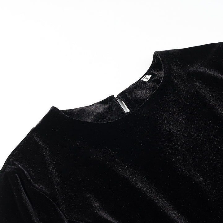 Damen Samtbluse mit Spitzen-Insert und asymmetrischem Spitzensaum Drune