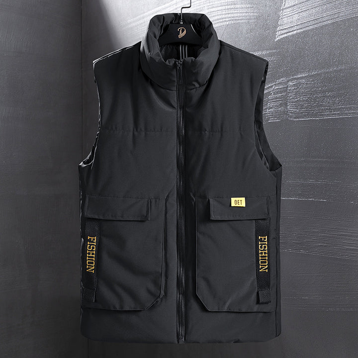 Herren Isolierte Outdoorweste mit hohem Stehkragen, Multifunktionstaschen und markanten Webbändern Drune