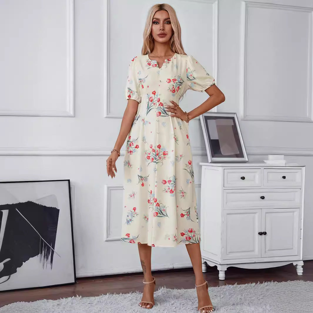 Damen Midi-Kleid mit floralen Akzenten Drune