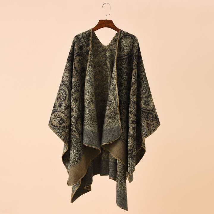 Damen Paisley-Jacquard-Capeponcho aus Wollmix mit Zierkettelnaht Drune
