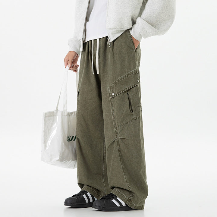 Herren Weite Utility-Cargo-Hose im Baggy‑Cut mit Tunnelzugbund und großen Klappentaschen Drune