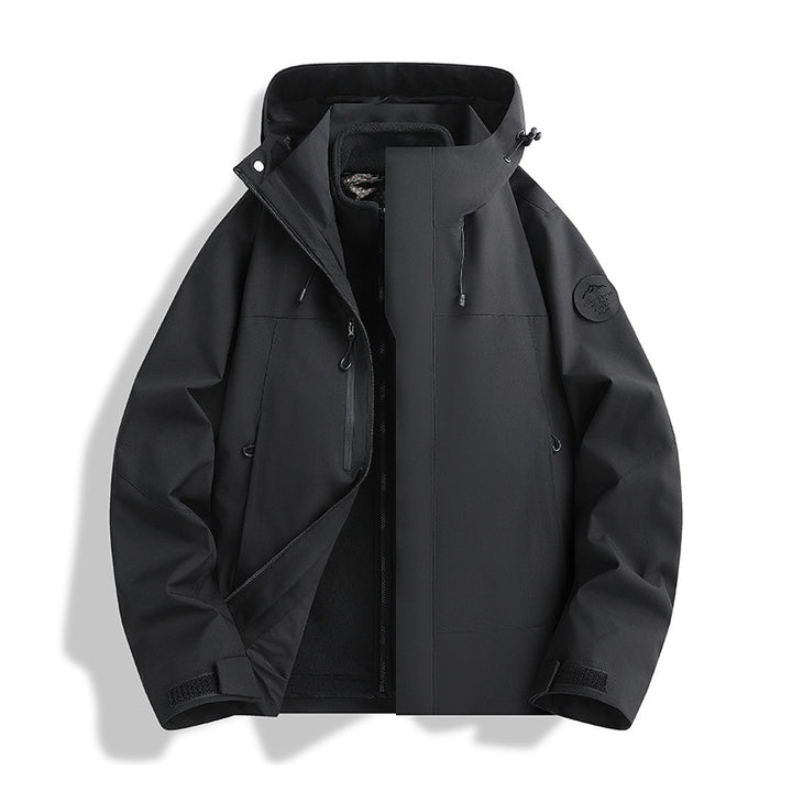 Herren Atmungsaktive, Wasserdichte Softshell-Jacke mit Fleecefutter und Kapuze Drune