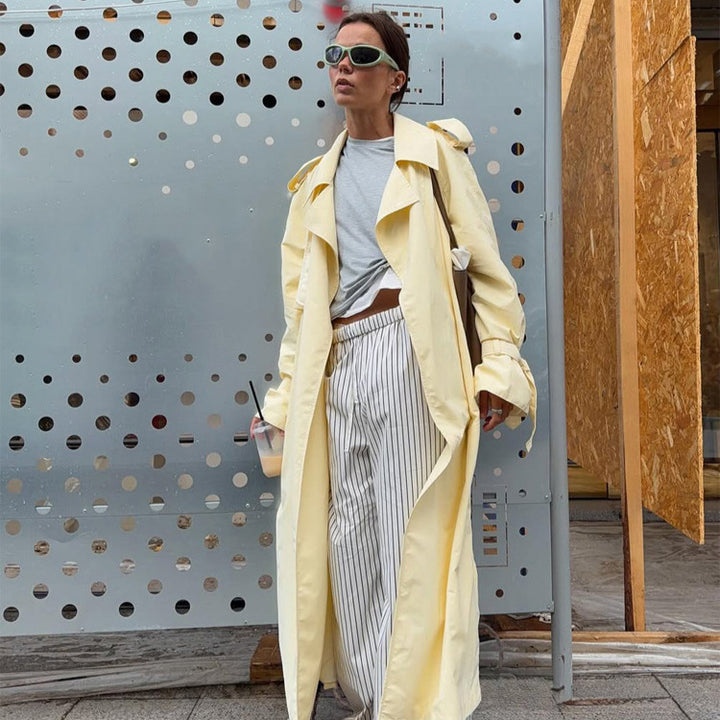 Damen Leichter Long-Trenchcoat mit Oversize-Silhouette, weitem Schalkragen und überlängerten Ärmeln Drune