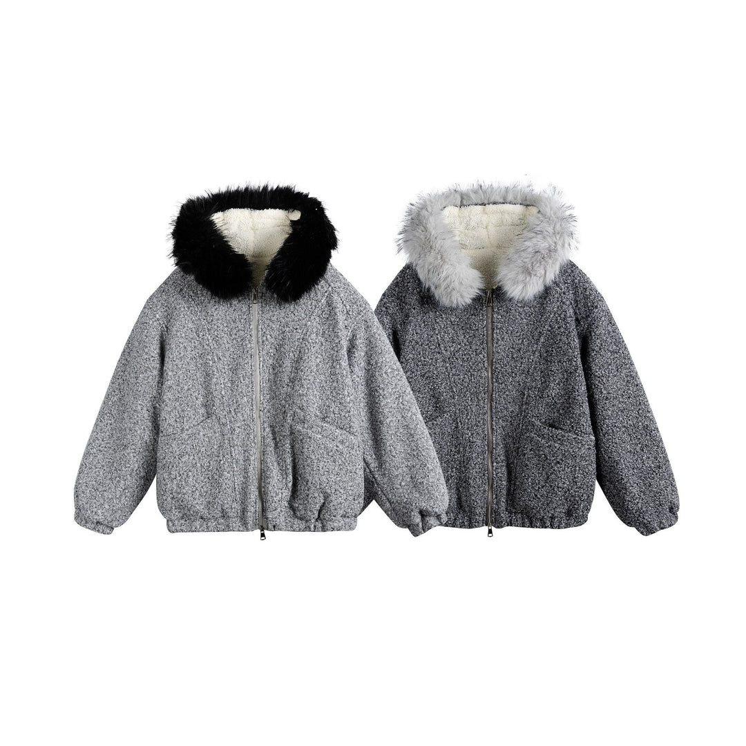 Damen Bouclé-Blousonjacke mit voluminösem Faux-Fur-Kragen und Thermofutter Drune