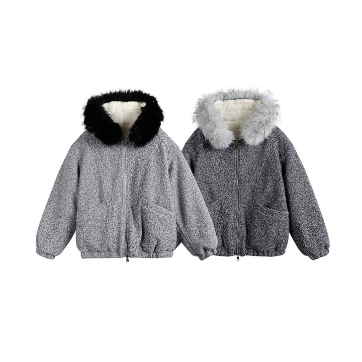 Damen Bouclé-Blousonjacke mit voluminösem Faux-Fur-Kragen und Thermofutter Drune