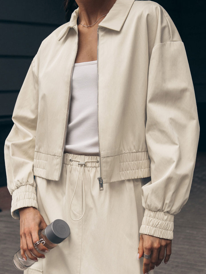 Damen Modischer cropped Windbreaker mit elastischen Bündchen Drune