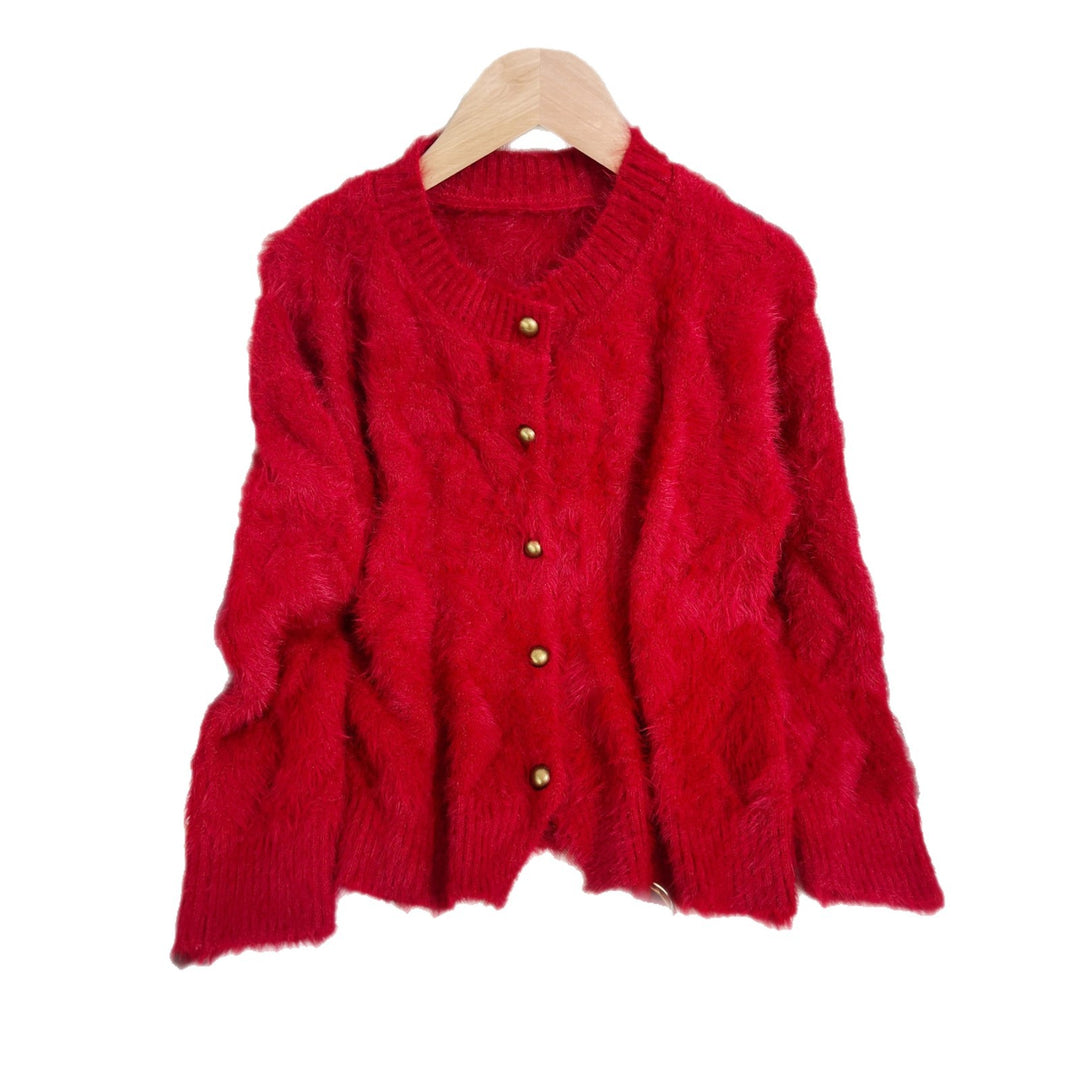 Damen kuschelige Strickjacke mit goldenen Knöpfen und weicher Viskosemischung Drune