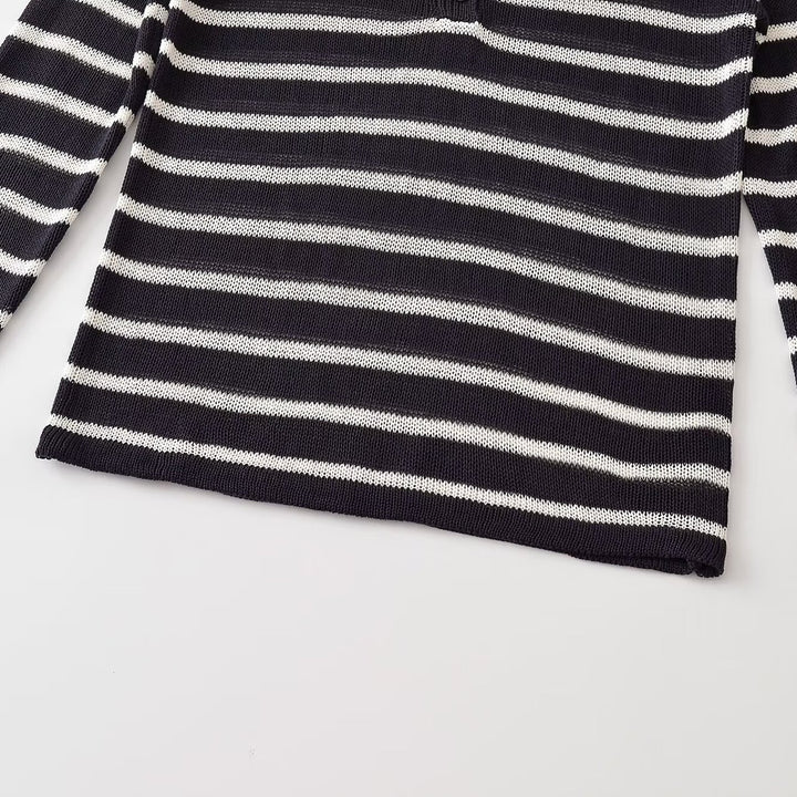 Damen Gestreifter Leichter Feinstrick‑Henley mit Knopfleiste Drune