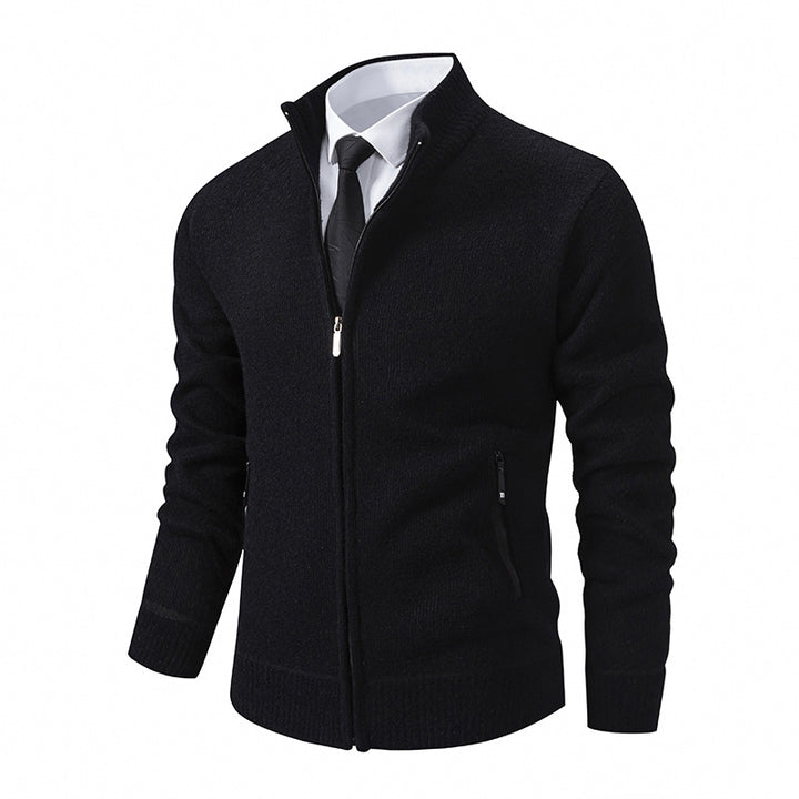 Herren Feinstrick-Zipjacke mit Stehkragen und verdecktem Reißverschluss Drune