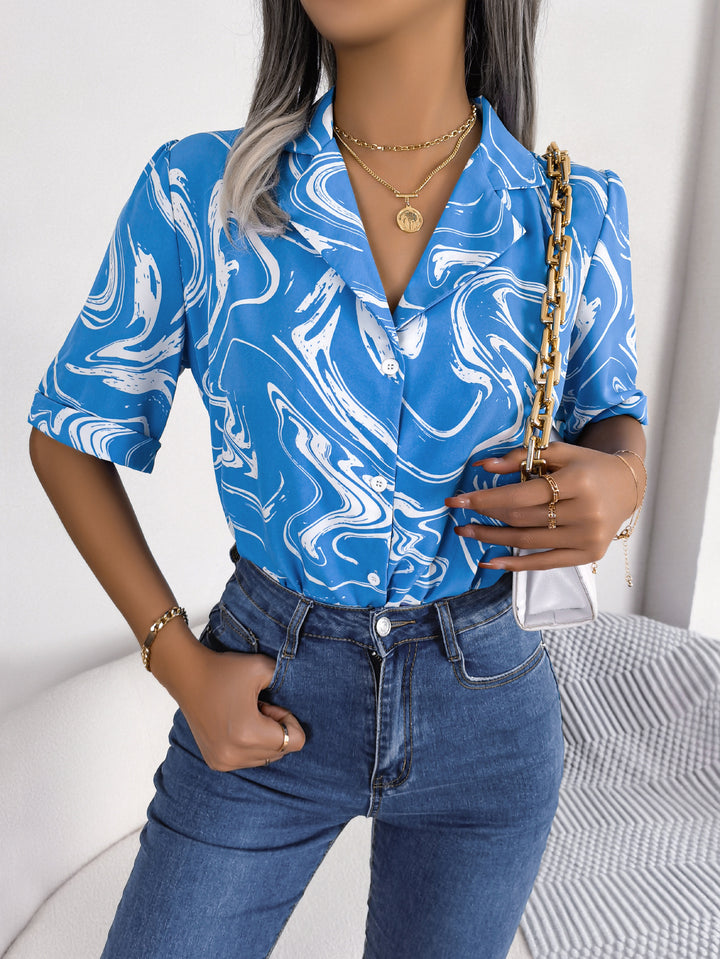 Damen Kurzärmlige Bluse mit modernem Marmor-Muster Drune