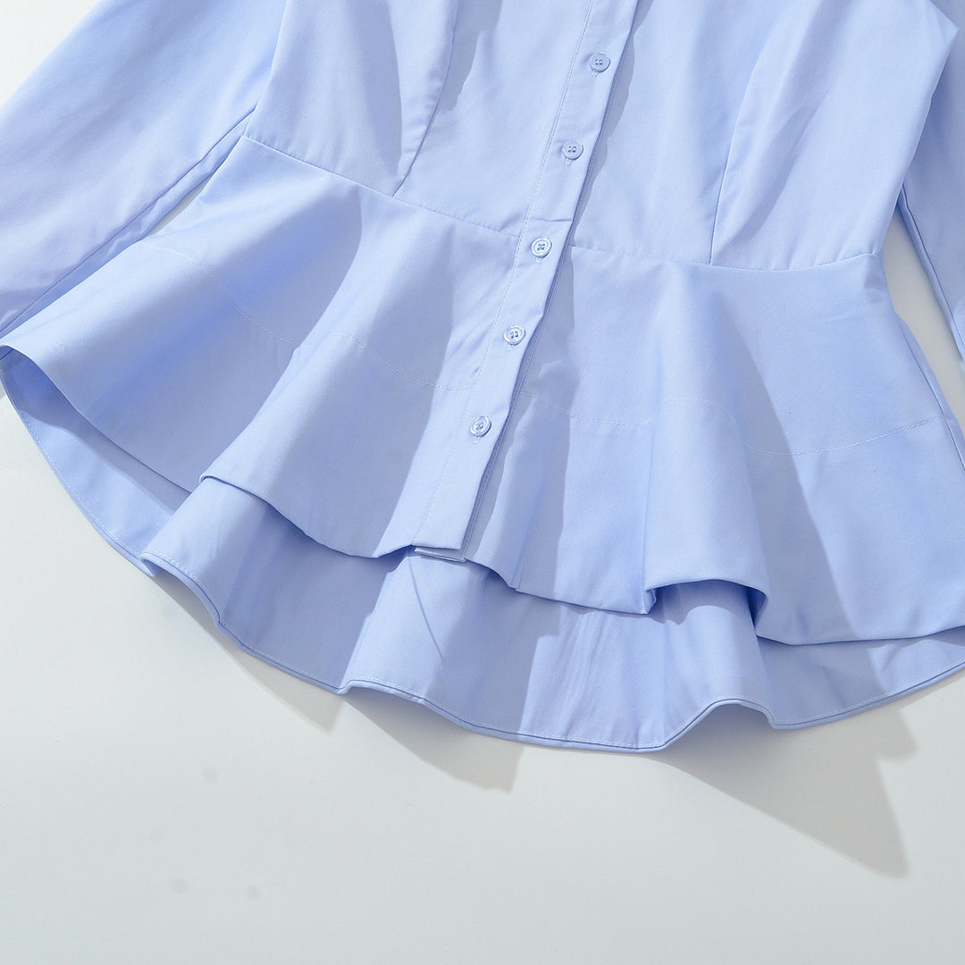 Damen Taillierte Peplum-Bluse mit Hemdkragen und doppellagigem Saum Drune