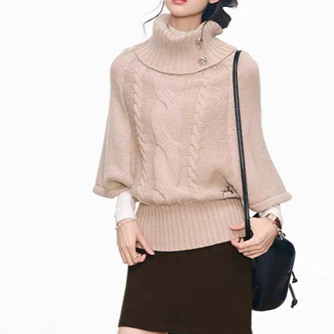 Damen Strickkleid mit voluminösen Ärmeln und elegantem Rollkragen Drune