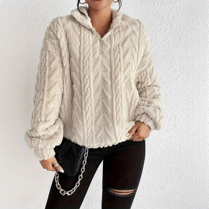 Damen kuscheliger Fleece-Pullover mit hochgeschlossenem Kragen und Reißverschluss Drune