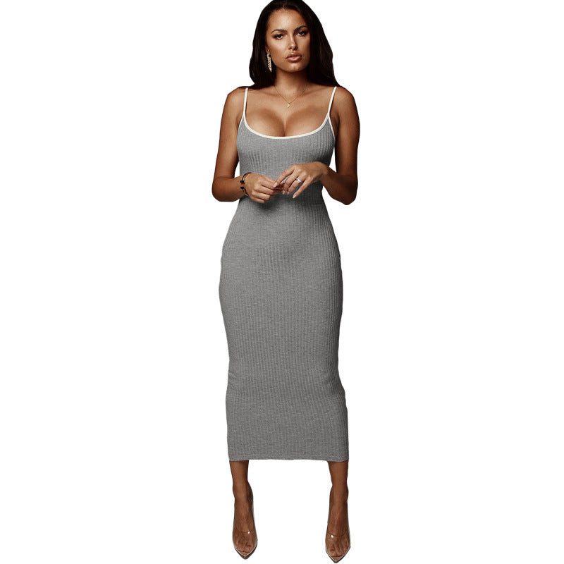 Damen Figurbetontes Maxikleid mit Spaghettiträgern und feinem Stretch Drune