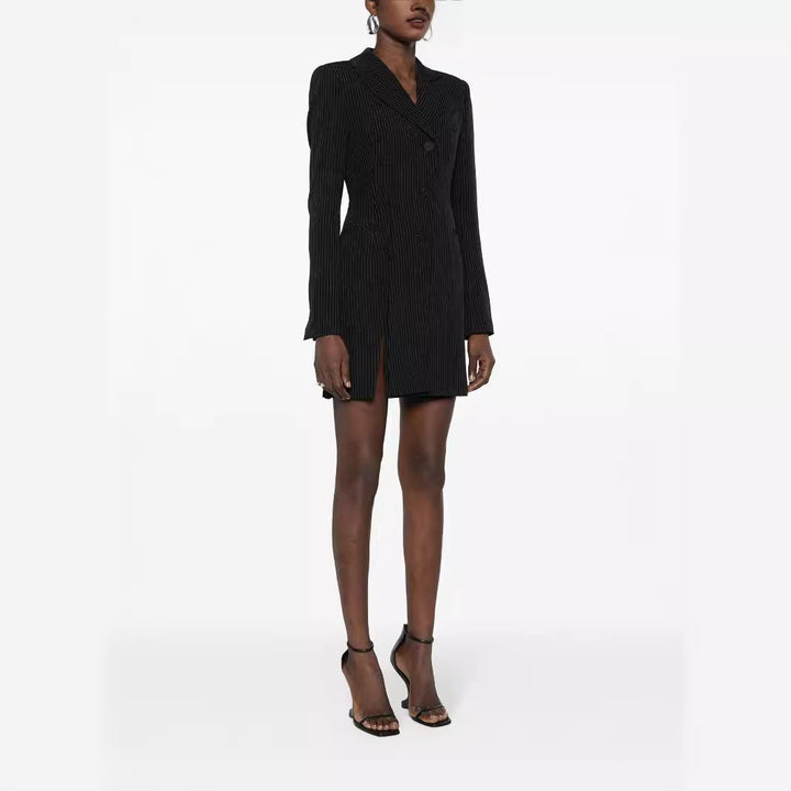Damen Tailliertes Nadelstreifen-Blazerkleid mit Einreiher, Gehschlitz und schmaler Silhouette Drune