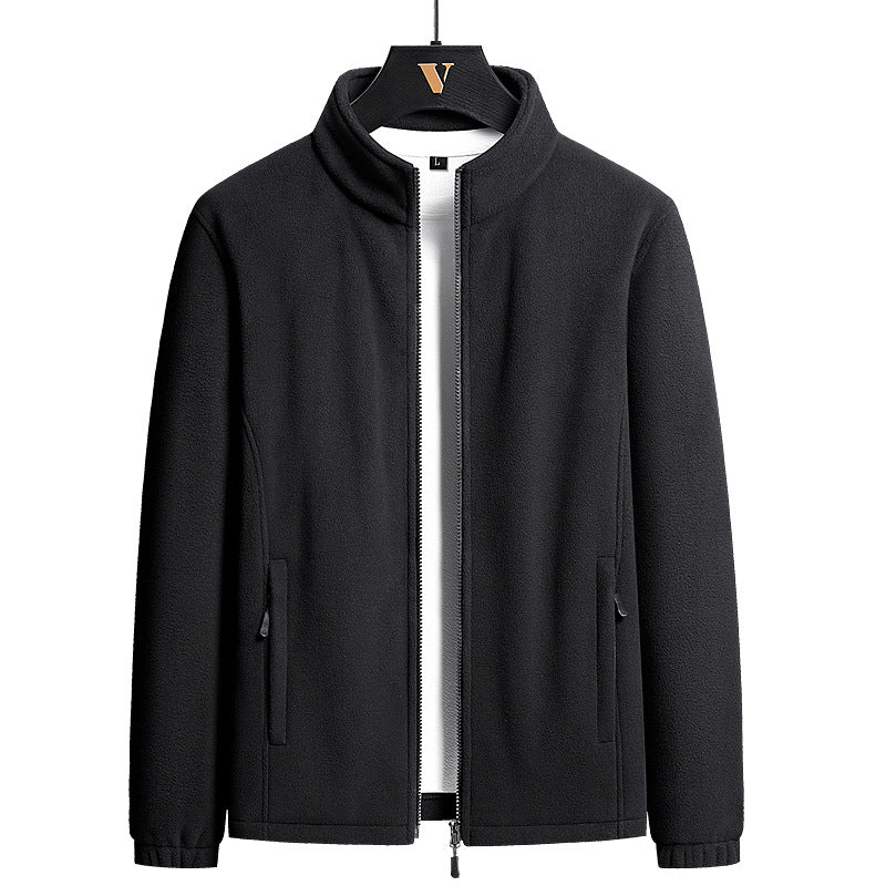 Herren minimalistischer Microfleece-Cardigan mit Stehkragen, Zwei-Wege-Reißverschluss und elastischen Bündchen Drune
