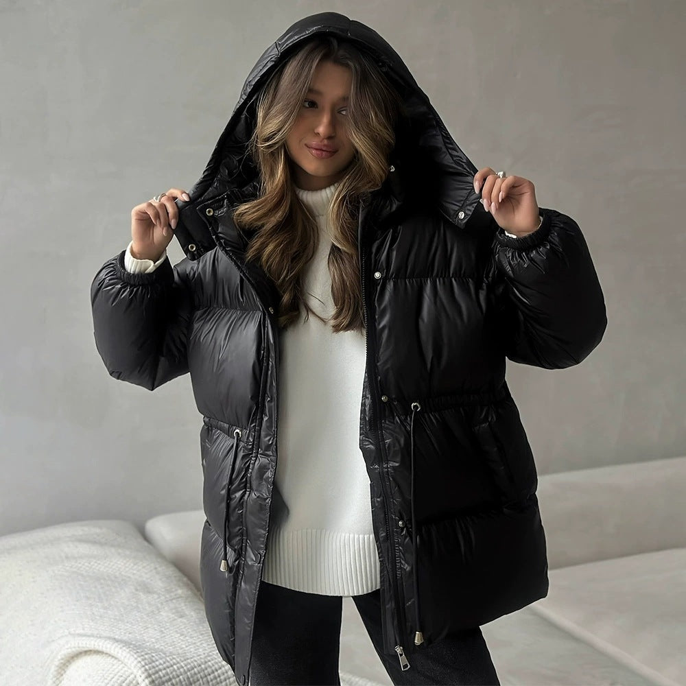 Damen gesteppte Steppjacke mit Taillenzug und Kapuze Drune