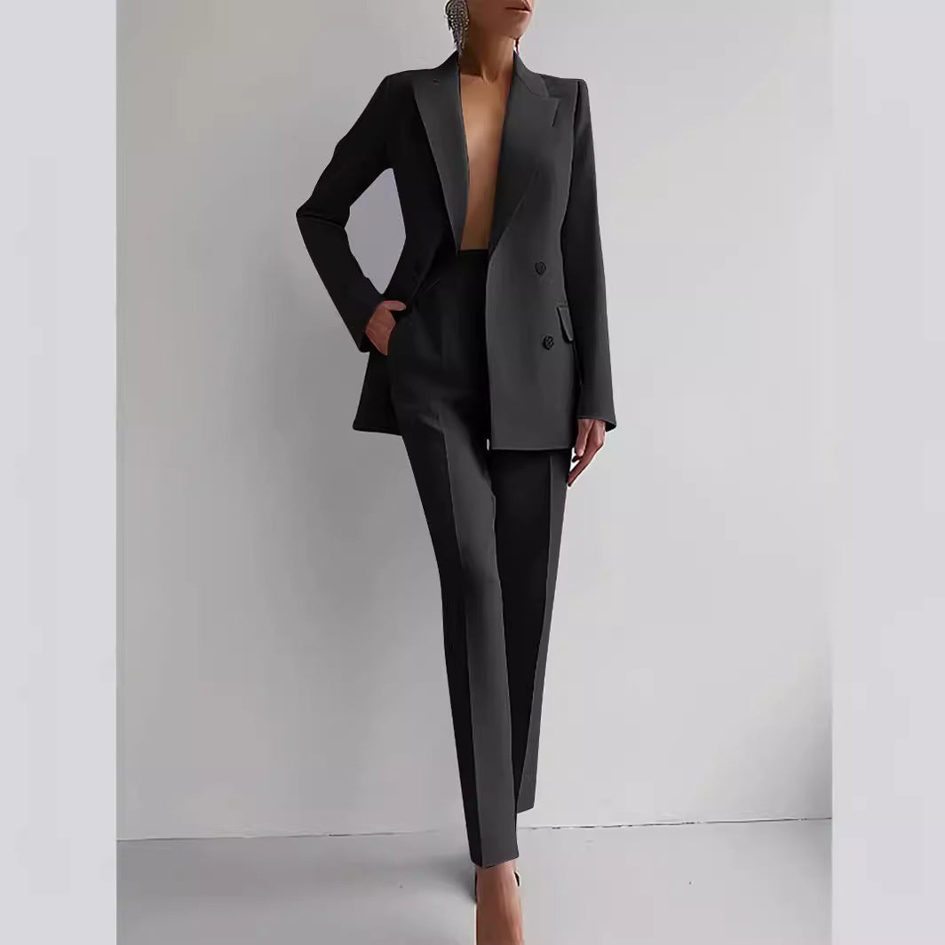 Damen elegantes Zweiteiler-Anzug-Set mit tailliertem Blazer und schmalen Hosen Drune
