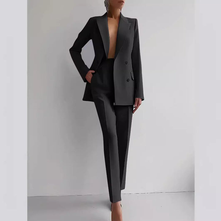 Damen elegantes Zweiteiler-Anzug-Set mit tailliertem Blazer und schmalen Hosen Drune
