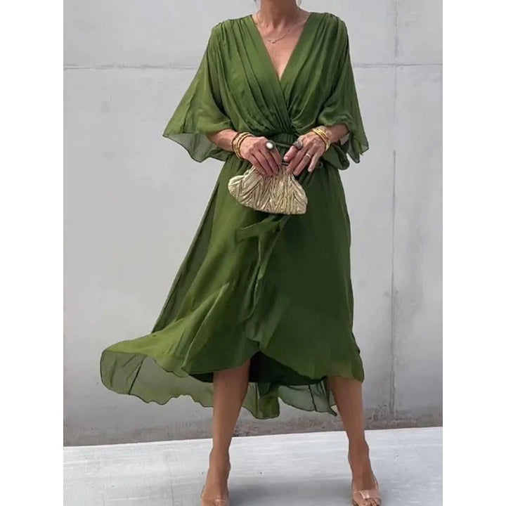 Drune | Schnürung Batwing Ärmel Unregelmäßiges Kleid