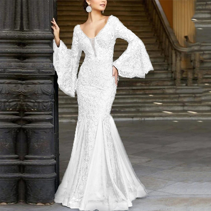 Damen Figurbetontes Abendkleid mit schimmernden Verzierungen und elegantem V-Ausschnitt Drune