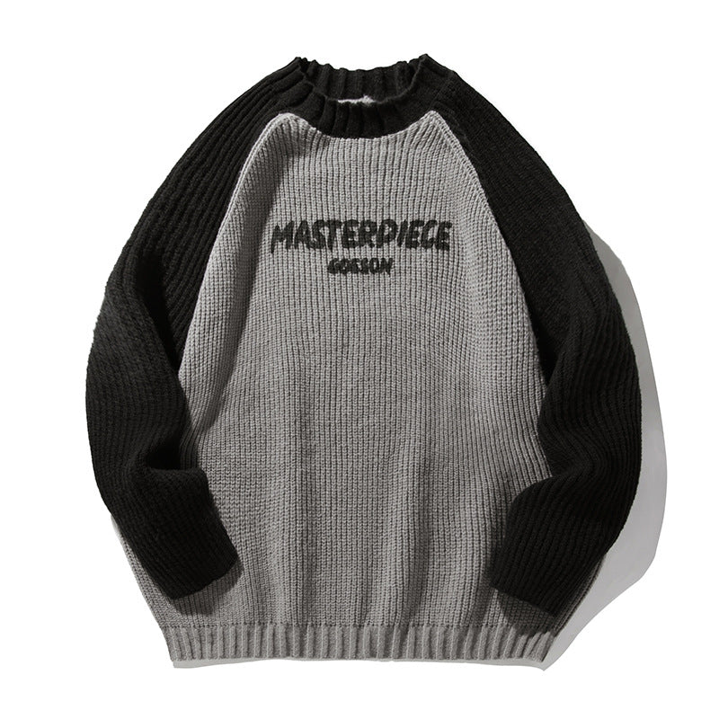 Unisex Oversize-Strickpullover mit Raglanärmeln, kontrastfarbenen Ärmeln und Rippstruktur Drune