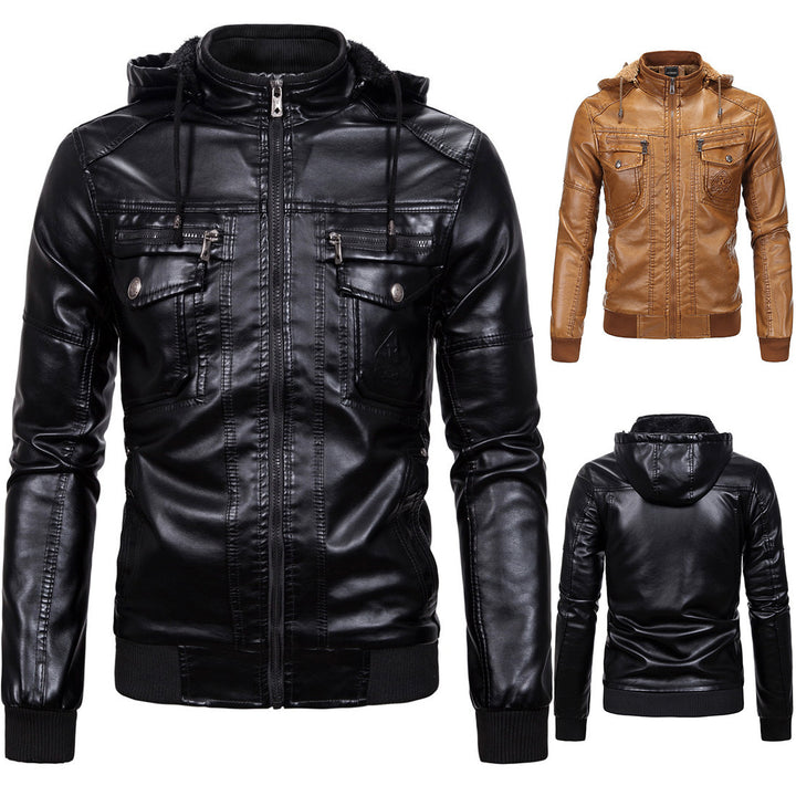Herren Vintage-inspirierte Kunstleder-Bomberjacke mit Teddyfutter, Stehkragen und Brusttaschen Drune