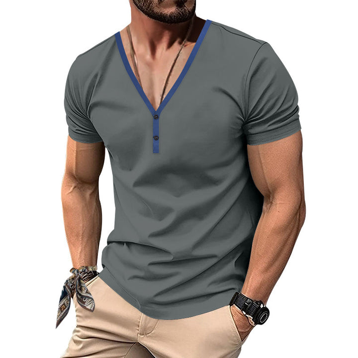 Herren Kurzarm-Henley-Shirt mit modernen Akzenten und Knopfleiste Drune