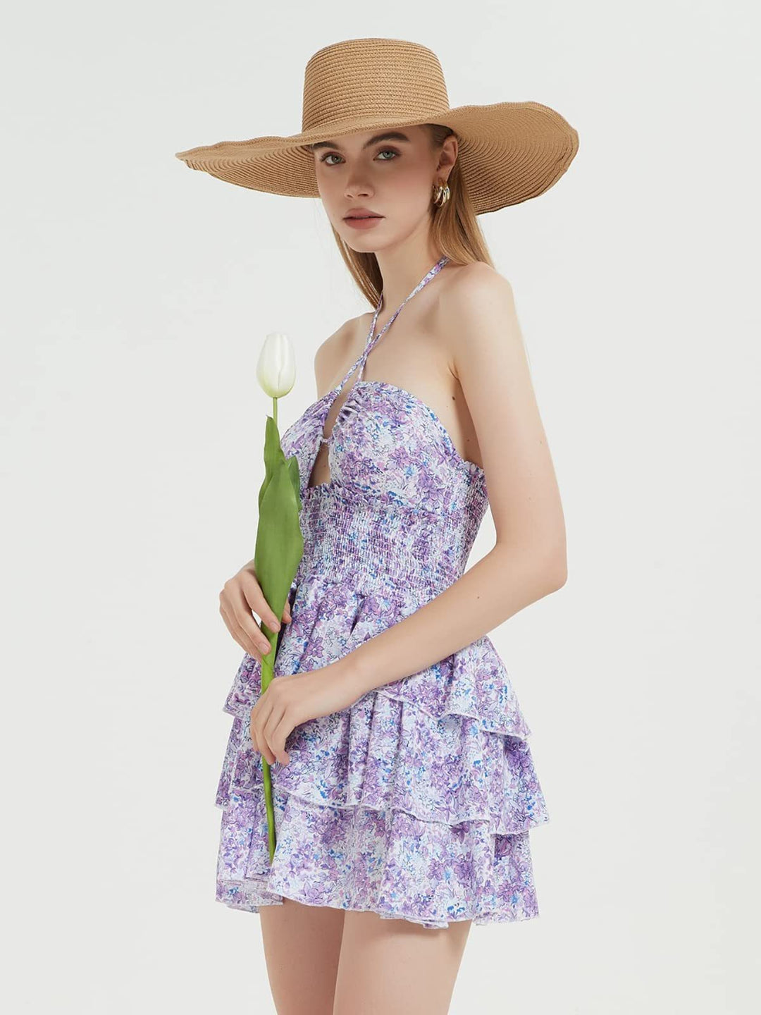 Damen Rüschenkleid mit trägerlosem Design und floralem Muster Drune
