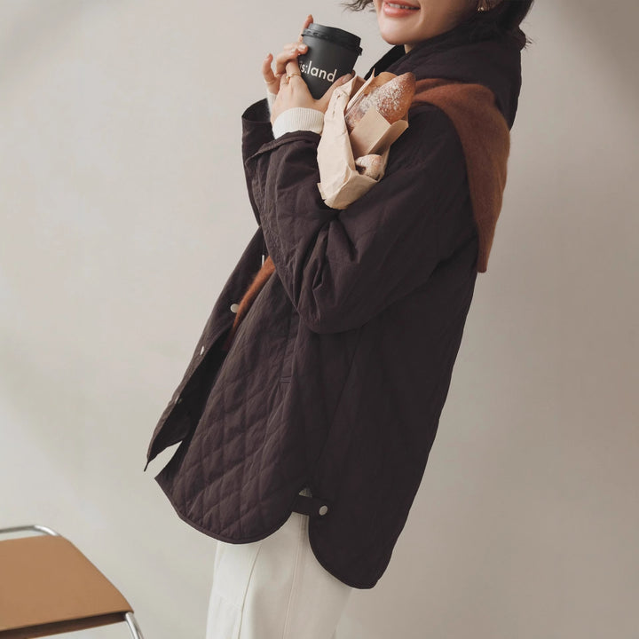 Damen Modische Steppjacke mit Kapuze Drune