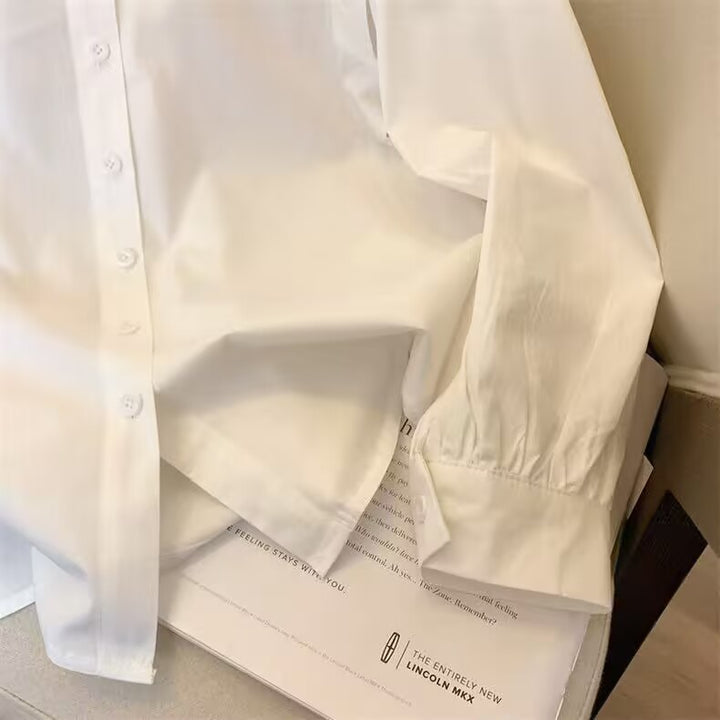 Damen nan Perlenbesetzte Hemdbluse mit Puffärmeln und spitzem Kragen Drune
