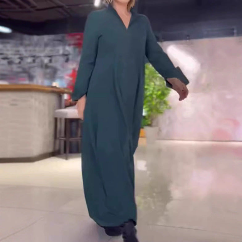Damen Kaftankleid mit praktischen Taschen und elegantem Kragen Drune