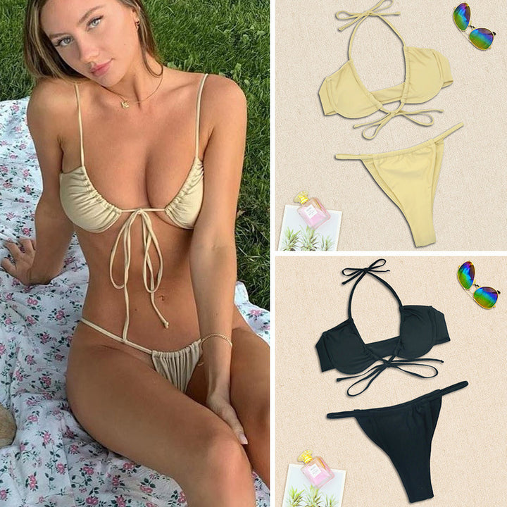 Damen Push-Up Bikini mit verstellbaren Bindebändern Drune