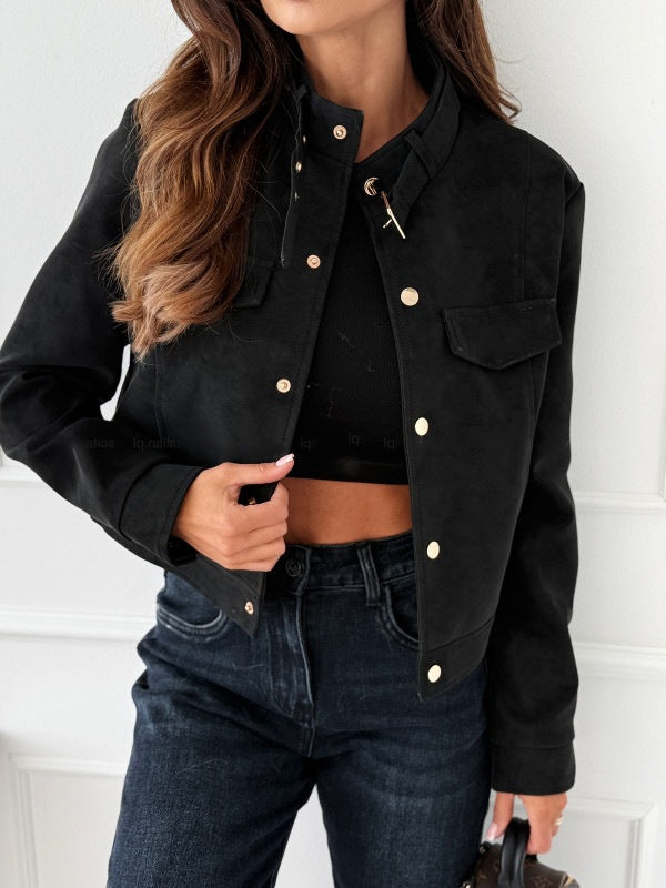 Damen Kurzjacke im Biker-Stil mit dekorativen Knöpfen Drune