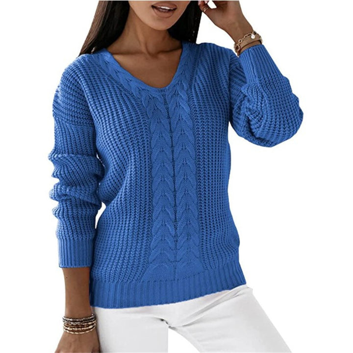 Damen nan grob gestrickter V-Ausschnitt Pullover mit Zopfmuster und lockerer Silhouette Drune