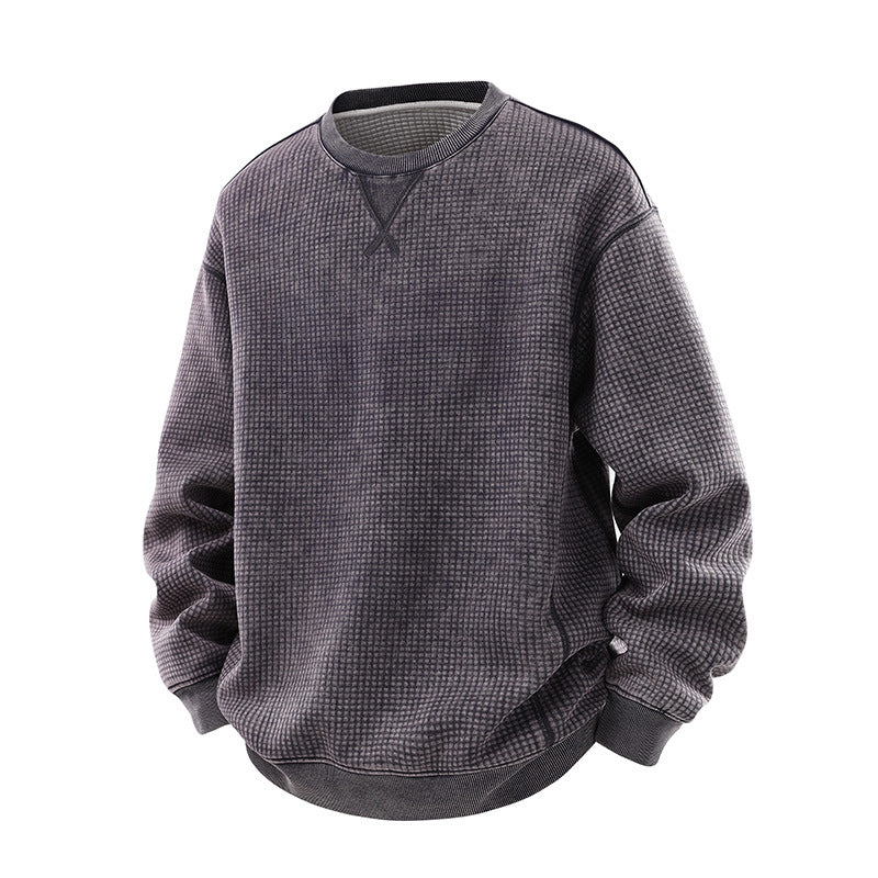 Herren Oversize-Waffelstruktur-Sweatshirt mit Rundhals und gerippten Bündchen Drune