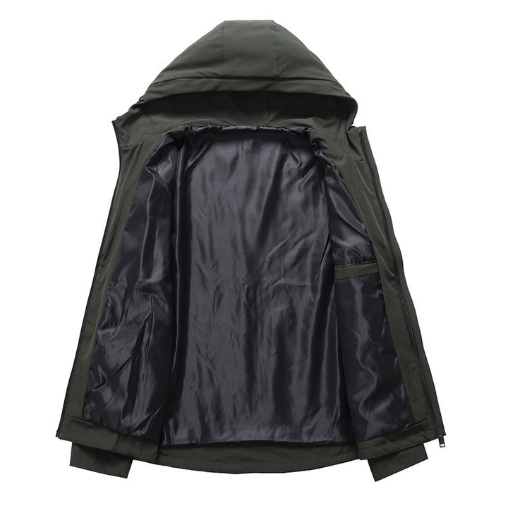 Herren Urbaner minimalistischer Softshell-Kapuzenblouson mit verdeckter Reißverschlussfront Drune