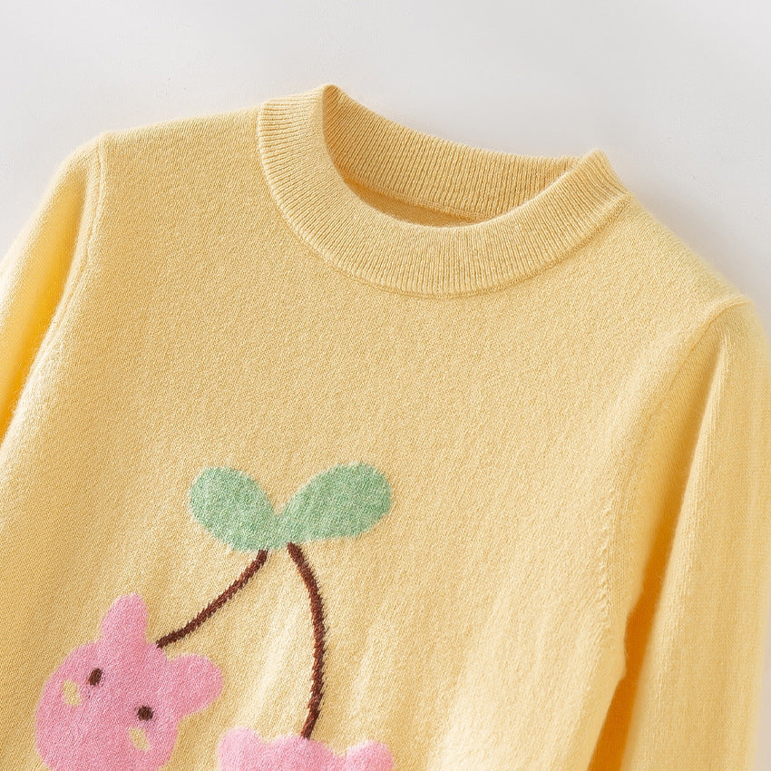 Damen Feinstrick-Pullover mit verspieltem Kirschen-Motiv und Rundhalsausschnitt Drune