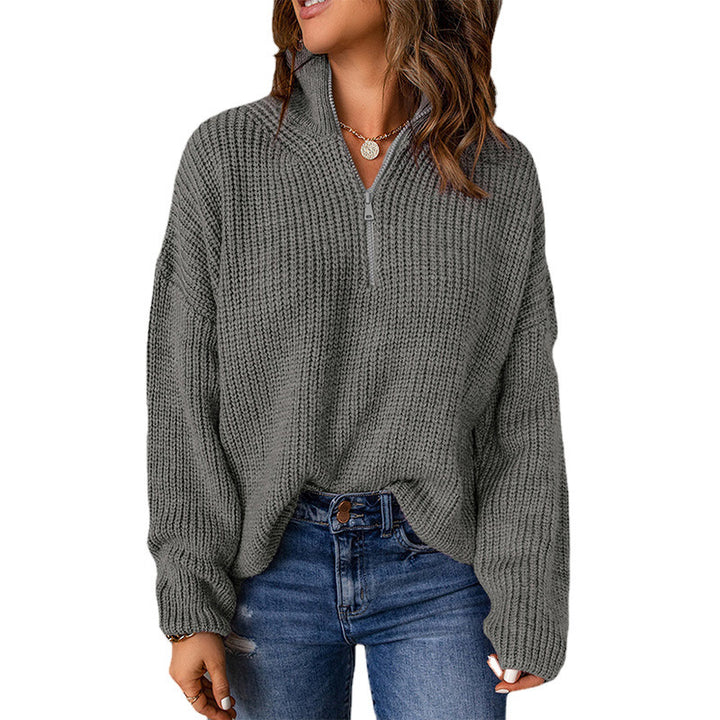Damen Grober Strickpullover mit Stehkragen und Reißverschluss Drune