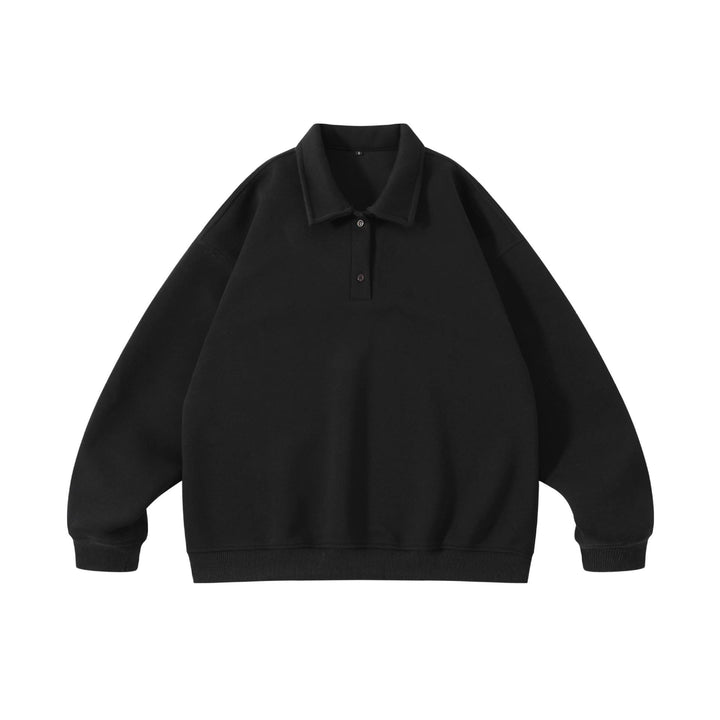 Unisex Oversize-Henley-Polo-Sweatshirt mit Kentkragen, Raglanärmeln und Rippbündchen Drune