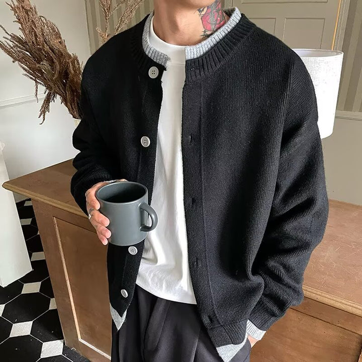 Herren Strickjacke mit Rundhalsausschnitt und Knöpfen Drune
