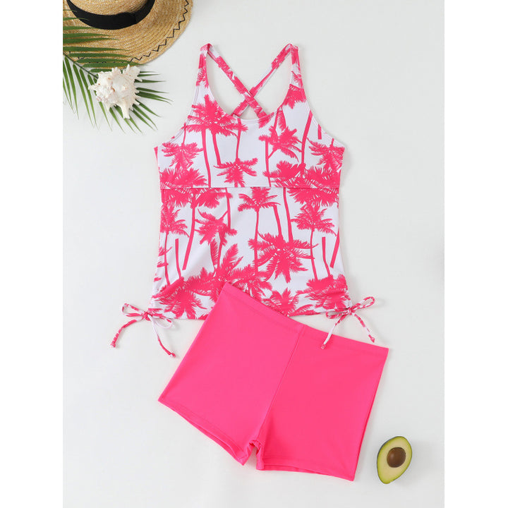 Damen Tankini-Set mit aufregendem Palmenmotiv und verstellbaren Schnüren Drune