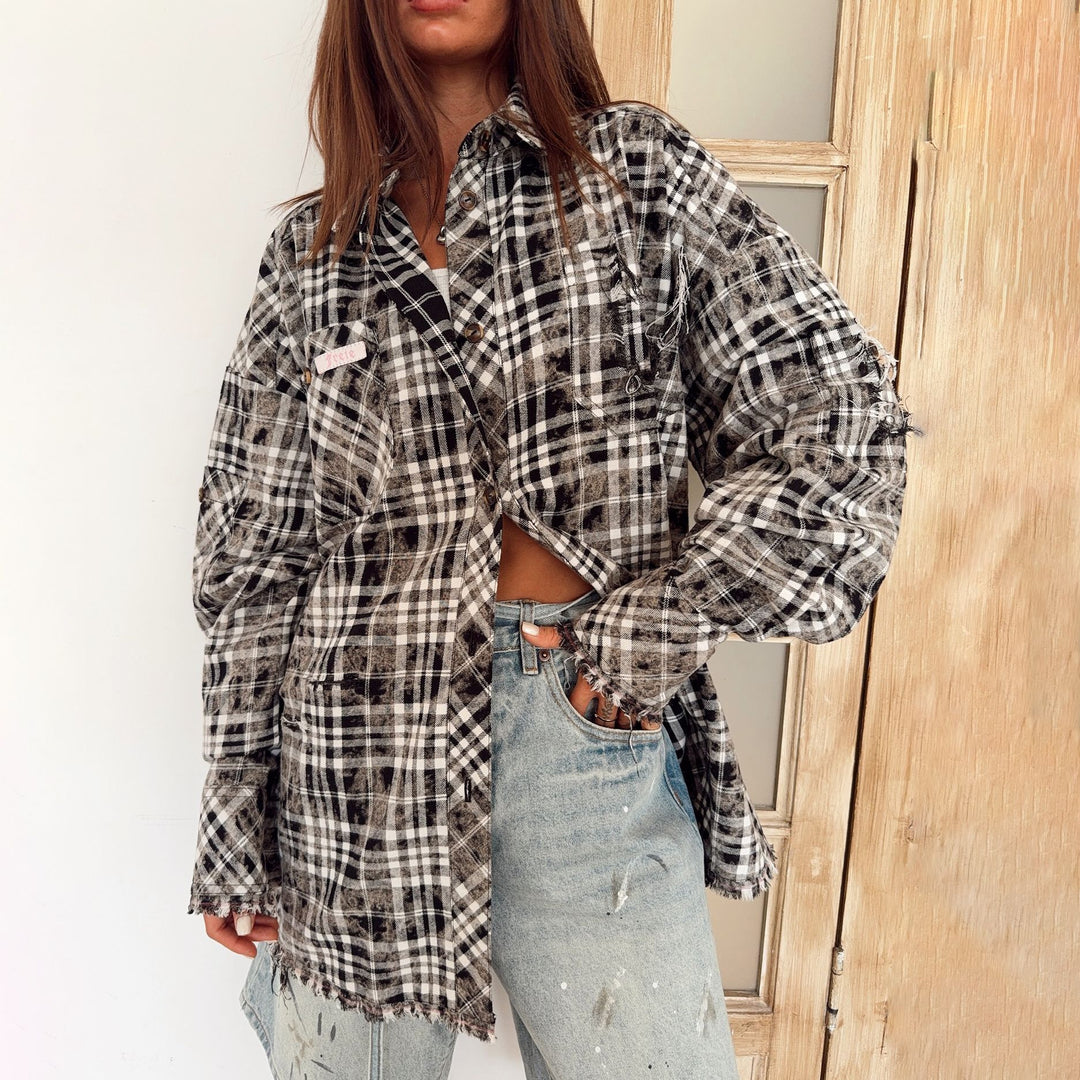 Damen Modische Overshirtjacke mit Fransen Drune