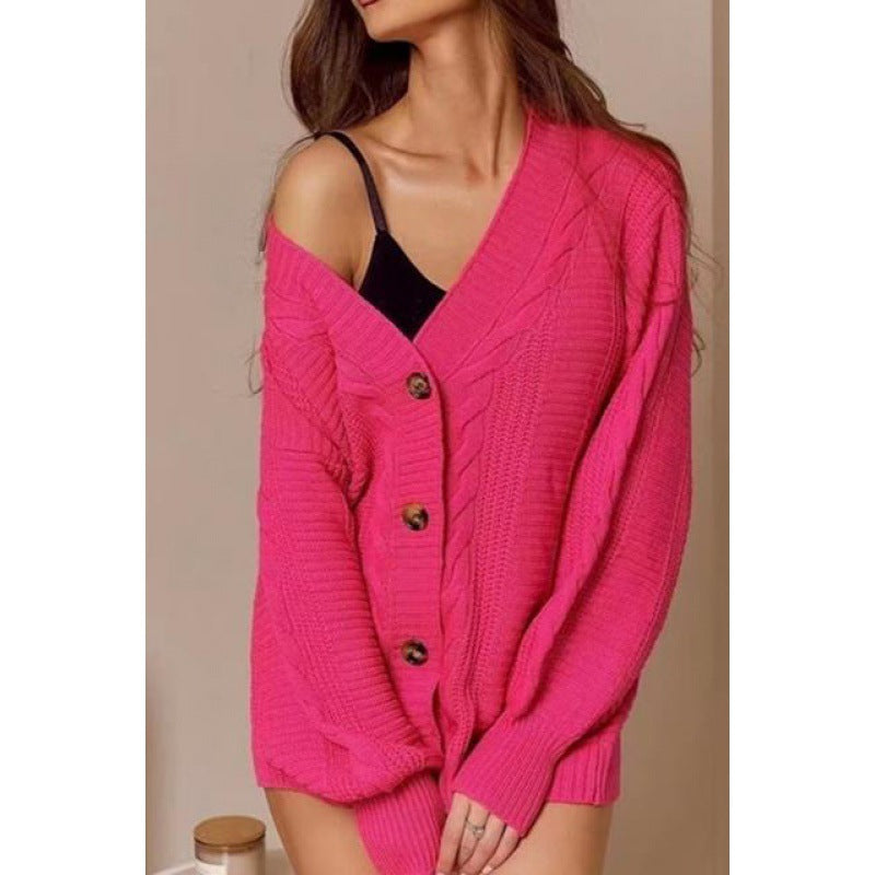 Damen Grobstrick-Cardigan mit offenen Ärmeln und dekorativen Knöpfen Drune
